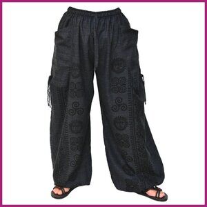 100% Cotton Harem Yoga Pants with Adjustable Length and Pockets